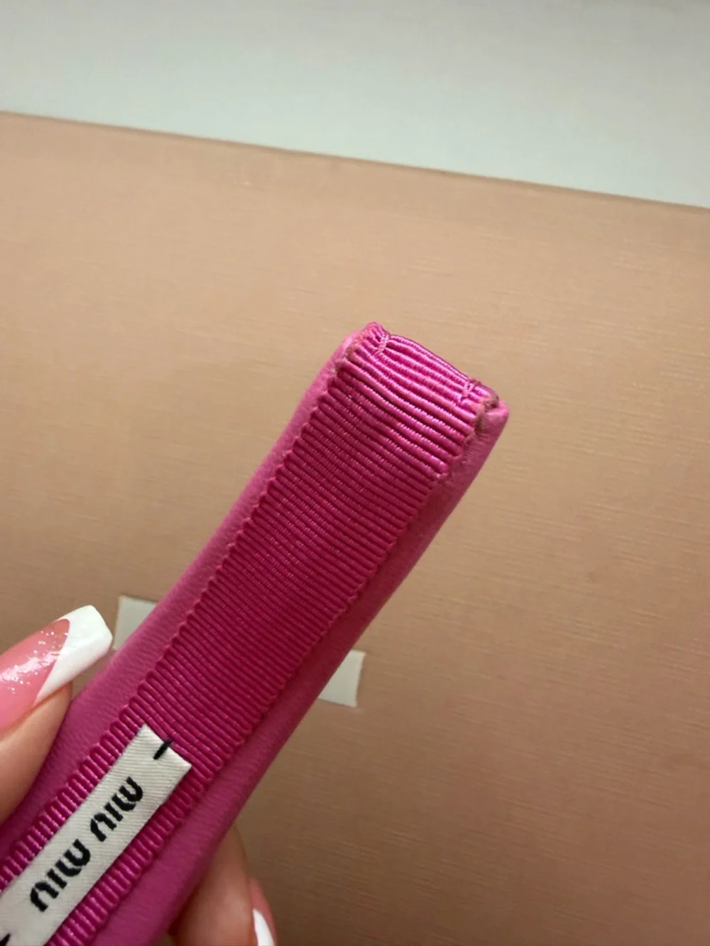 Miu Miu Hot Pink Padded Leather Headband with Gold Logo - Picture 9 of 12